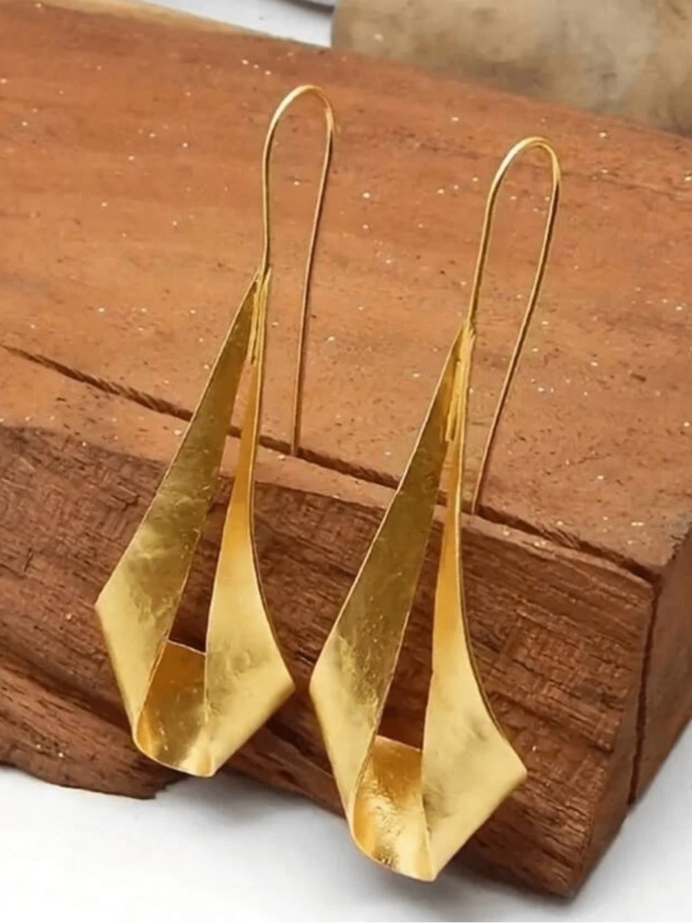 Polished Gold Folded Teardrop Dangle Earrings - Women Jewelry